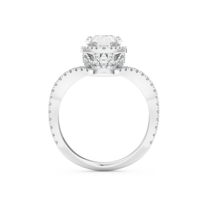 Pear Cut 1.5 Carat Moissanite Ring – Halo, Pave & Curved Shank Setting in Gold