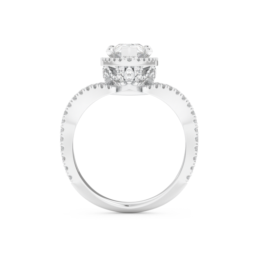 Pear Cut 1.5 Carat Moissanite Ring – Halo, Pave & Curved Shank Setting in Gold