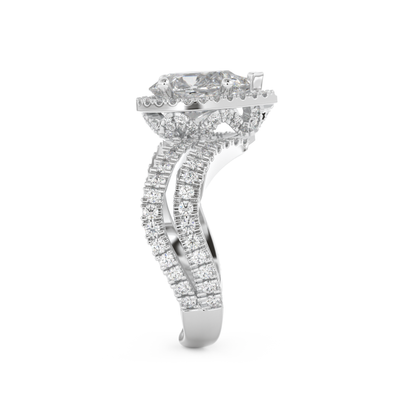 Pear Cut 1.5 Carat Moissanite Ring – Halo, Pave & Curved Shank Setting in Gold