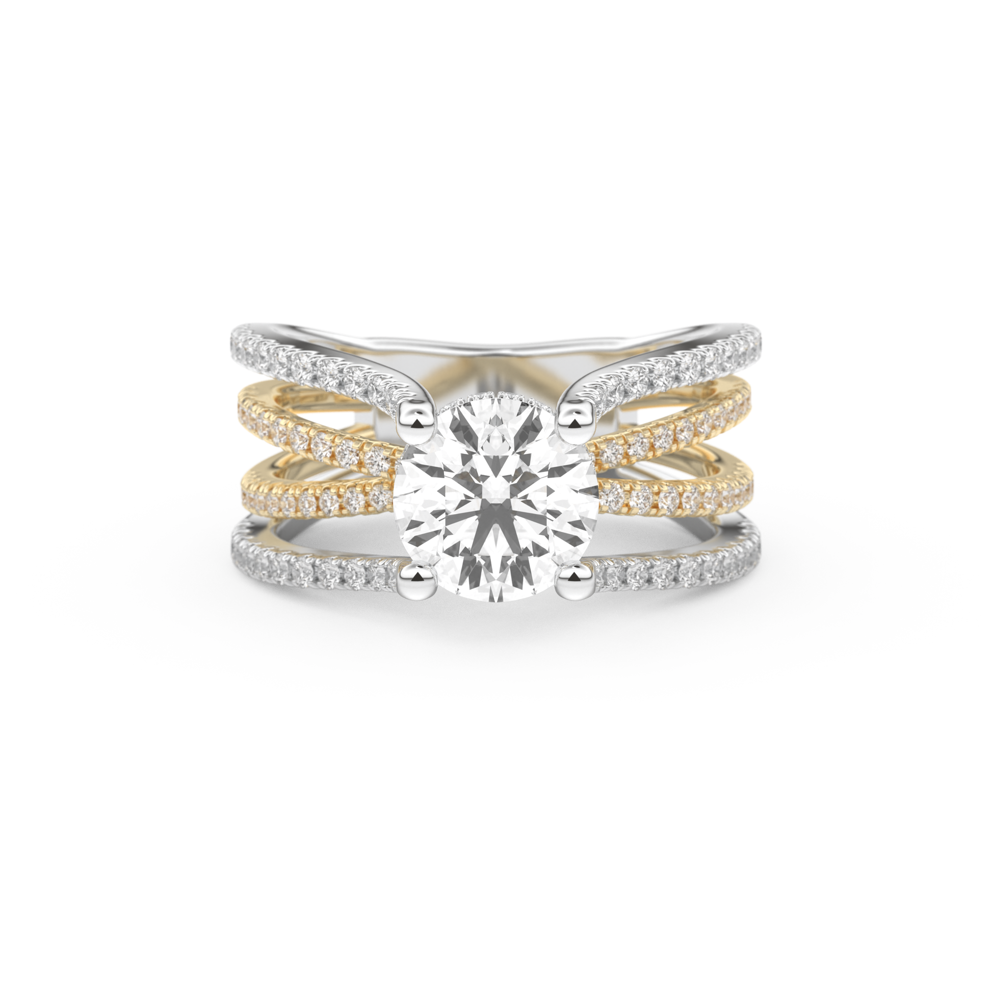 Round Cut 1.52 Carat Moissanite Ring – Pave & Split Shank Setting in Gold