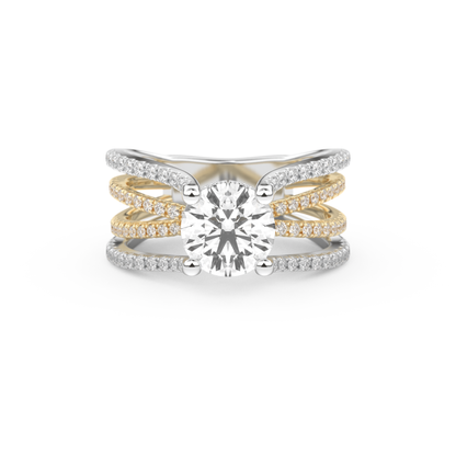 Round Cut 1.52 Carat Moissanite Ring – Pave & Split Shank Setting in Gold