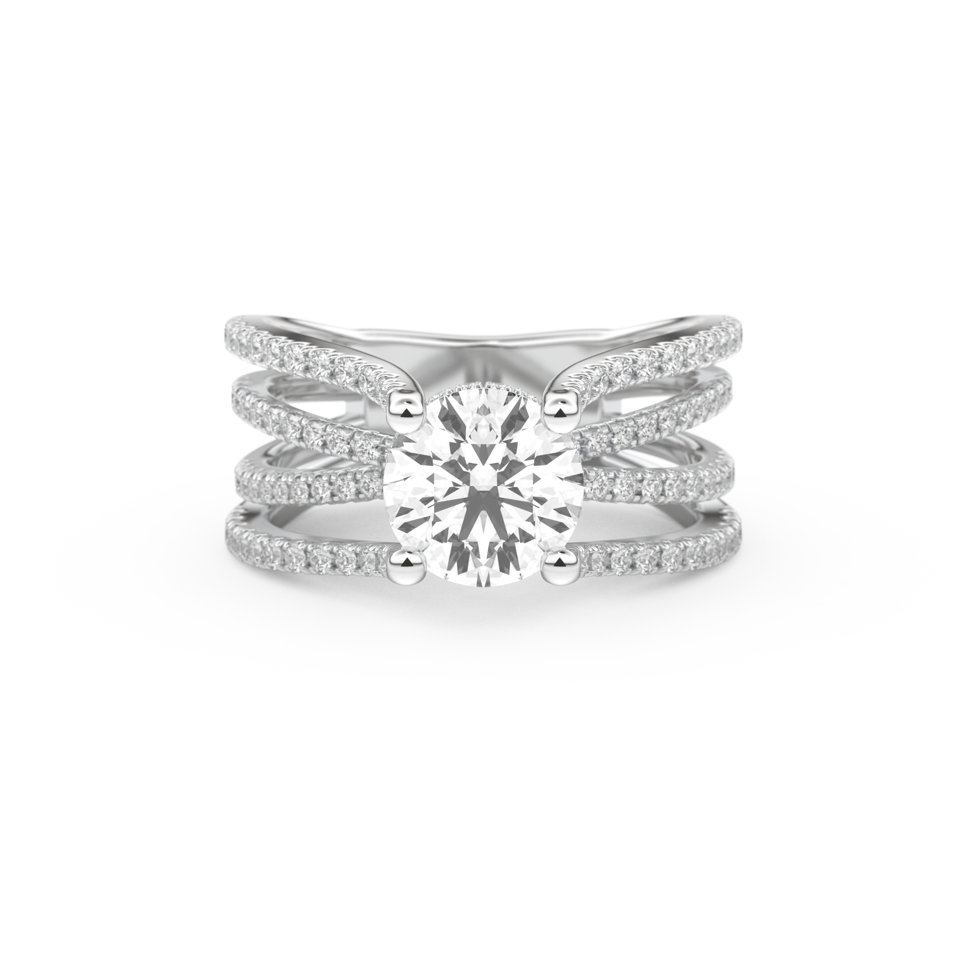 Round Cut 1.52 Carat Moissanite Ring – Pave & Split Shank Setting in Gold