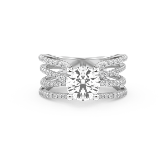 Round Cut 1.52 Carat Moissanite Ring – Pave & Split Shank Setting in Gold