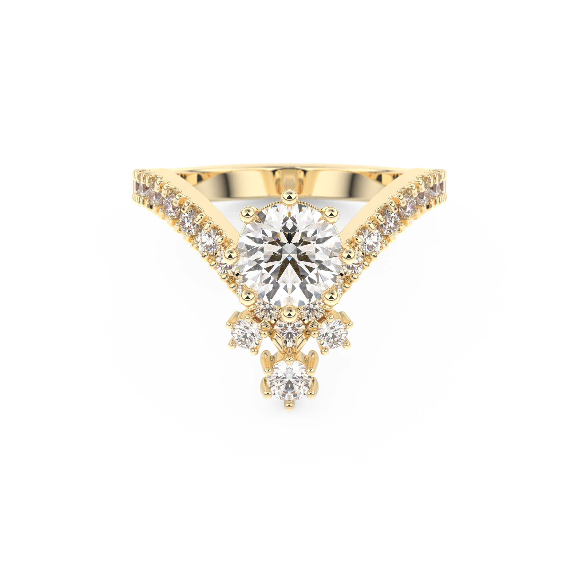 Round Cut 1.03 Carat Moissanite Ring – Cluster Setting in Gold
