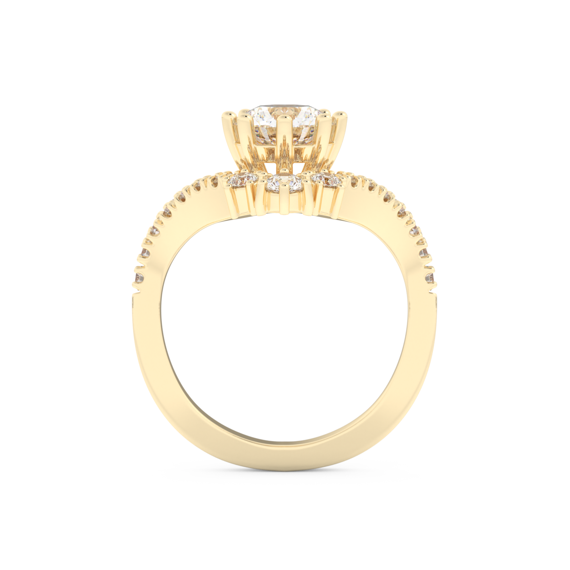 Round Cut 1.03 Carat Moissanite Ring – Cluster Setting in Gold