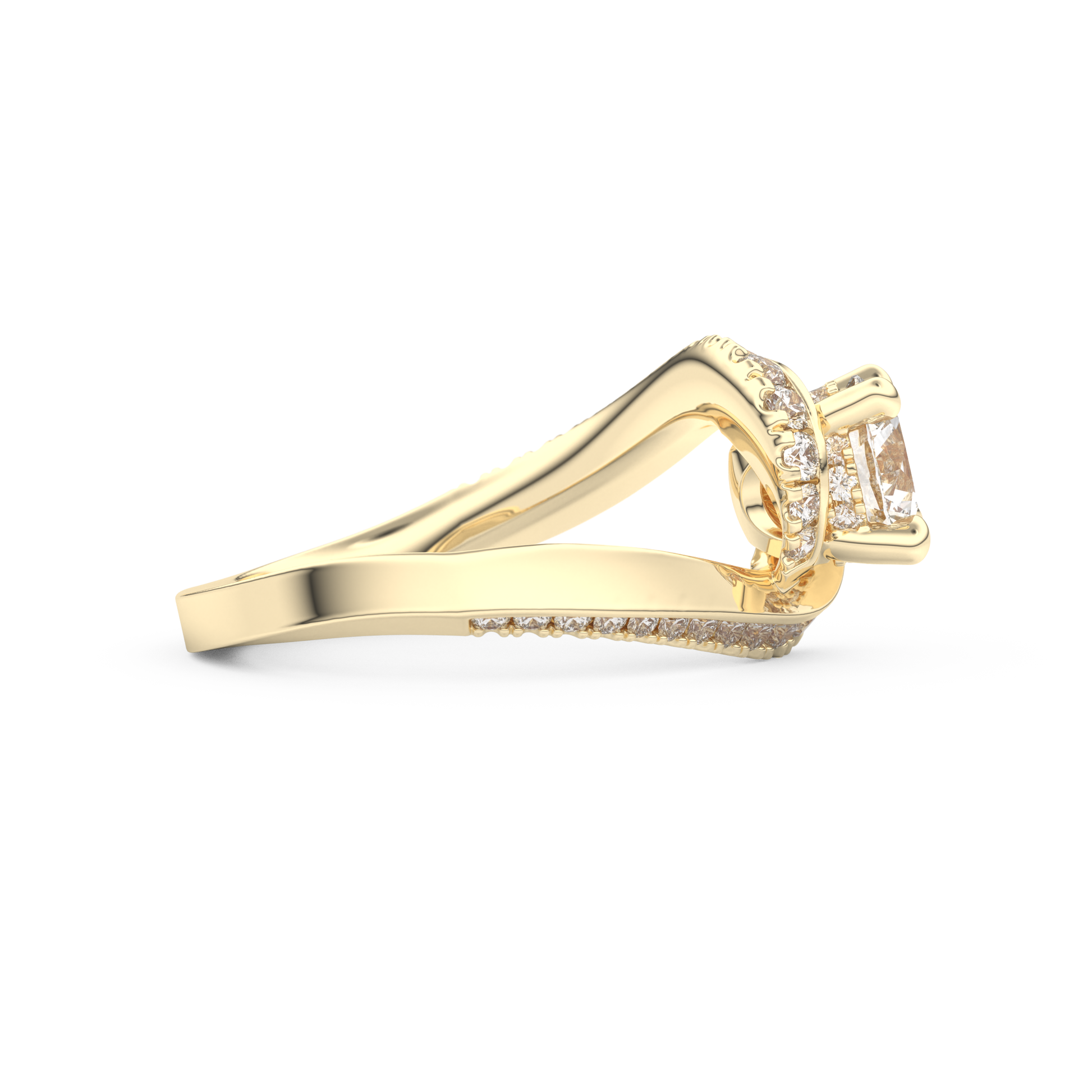 Round Cut 1.03 Carat Moissanite Ring – Swirl & Pave Setting in Gold