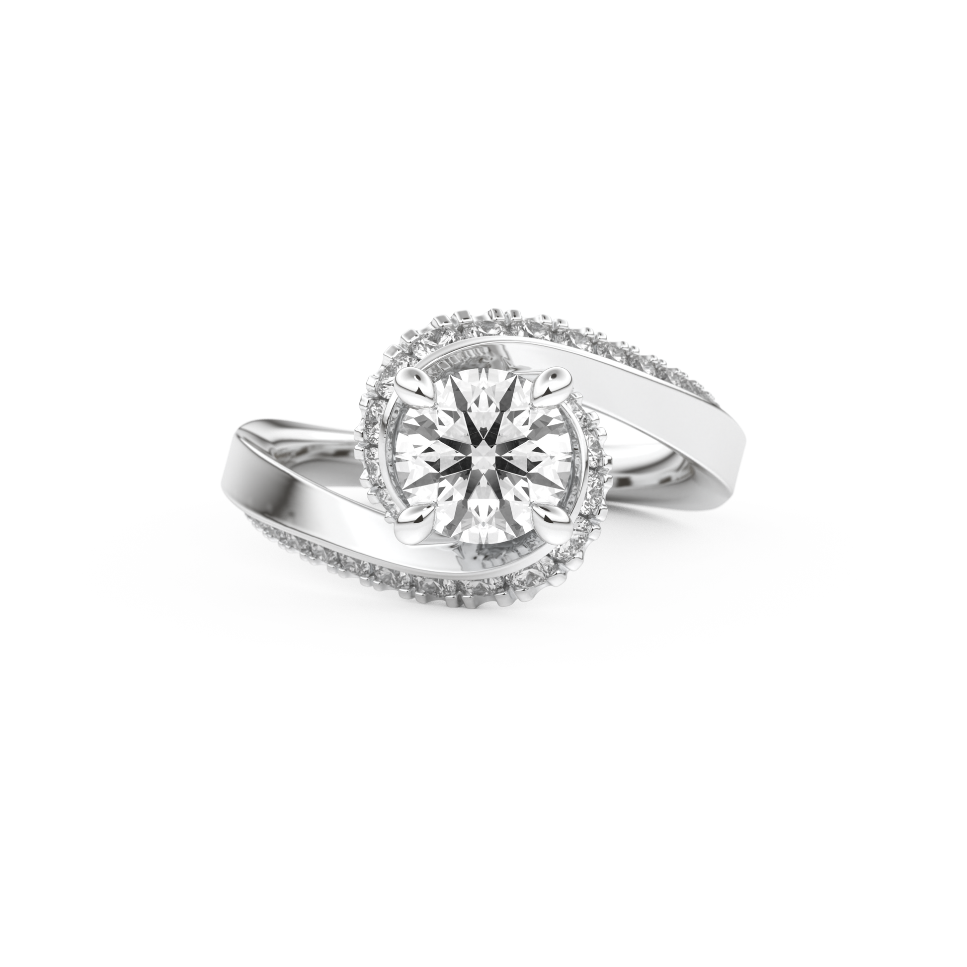 Round Cut 1.03 Carat Moissanite Ring – Swirl & Pave Setting in Gold