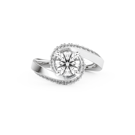 Round Cut 1.03 Carat Moissanite Ring – Swirl & Pave Setting in Gold