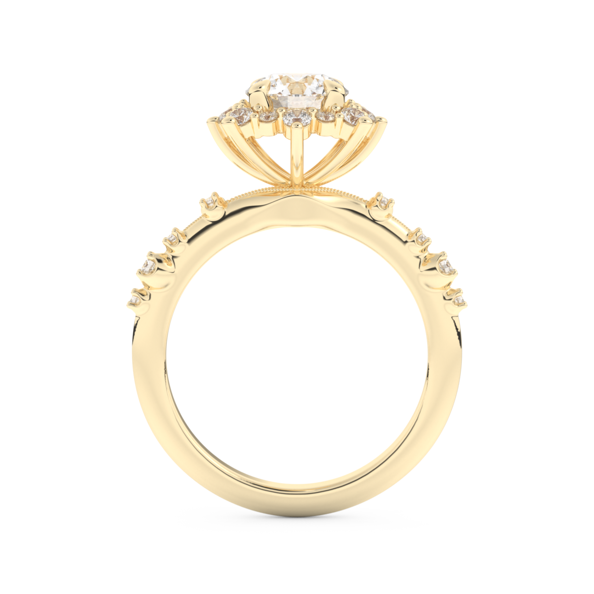 Round Cut 1.03 Carat Moissanite Ring – Cluster Setting in Gold