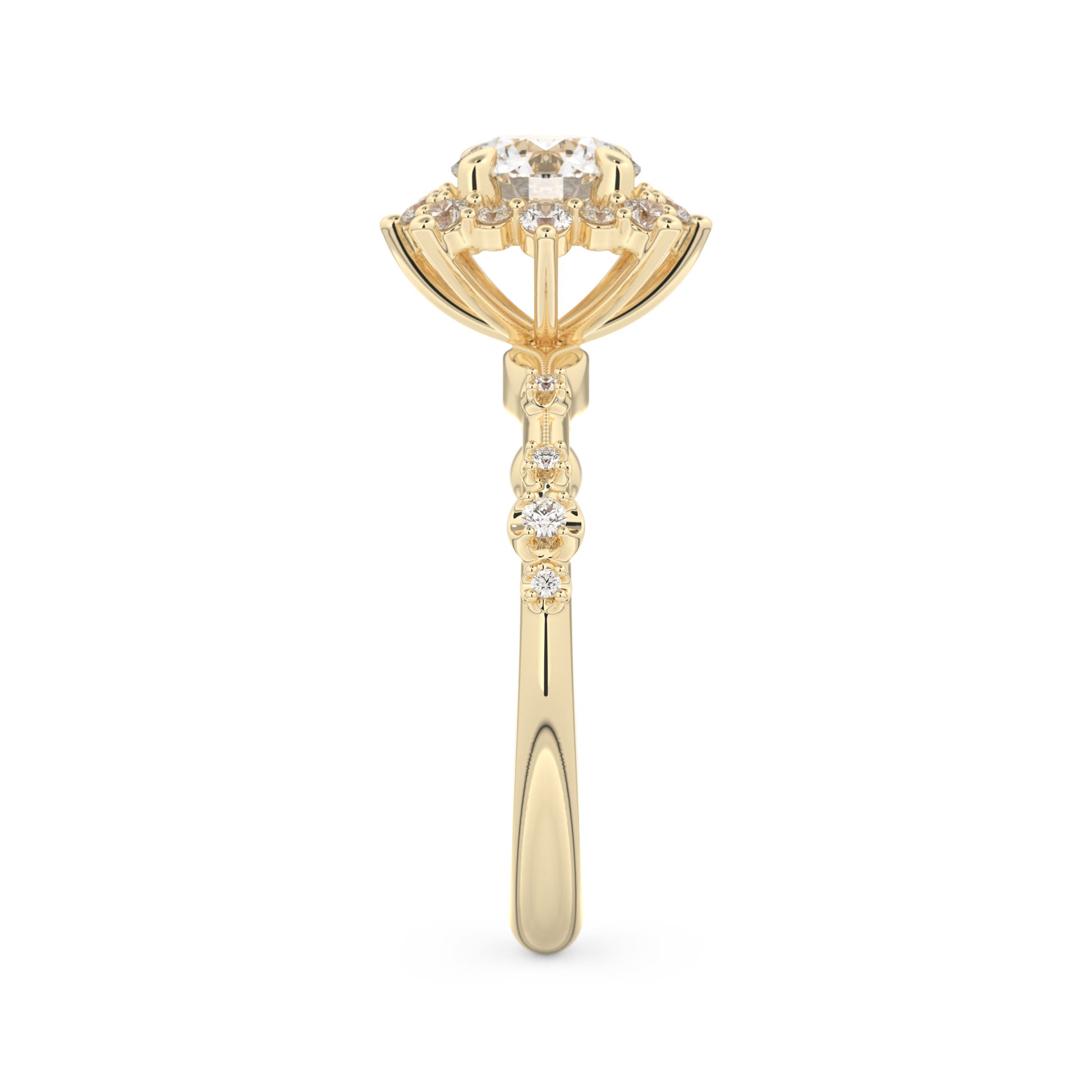 Round Cut 1.03 Carat Moissanite Ring – Cluster Setting in Gold