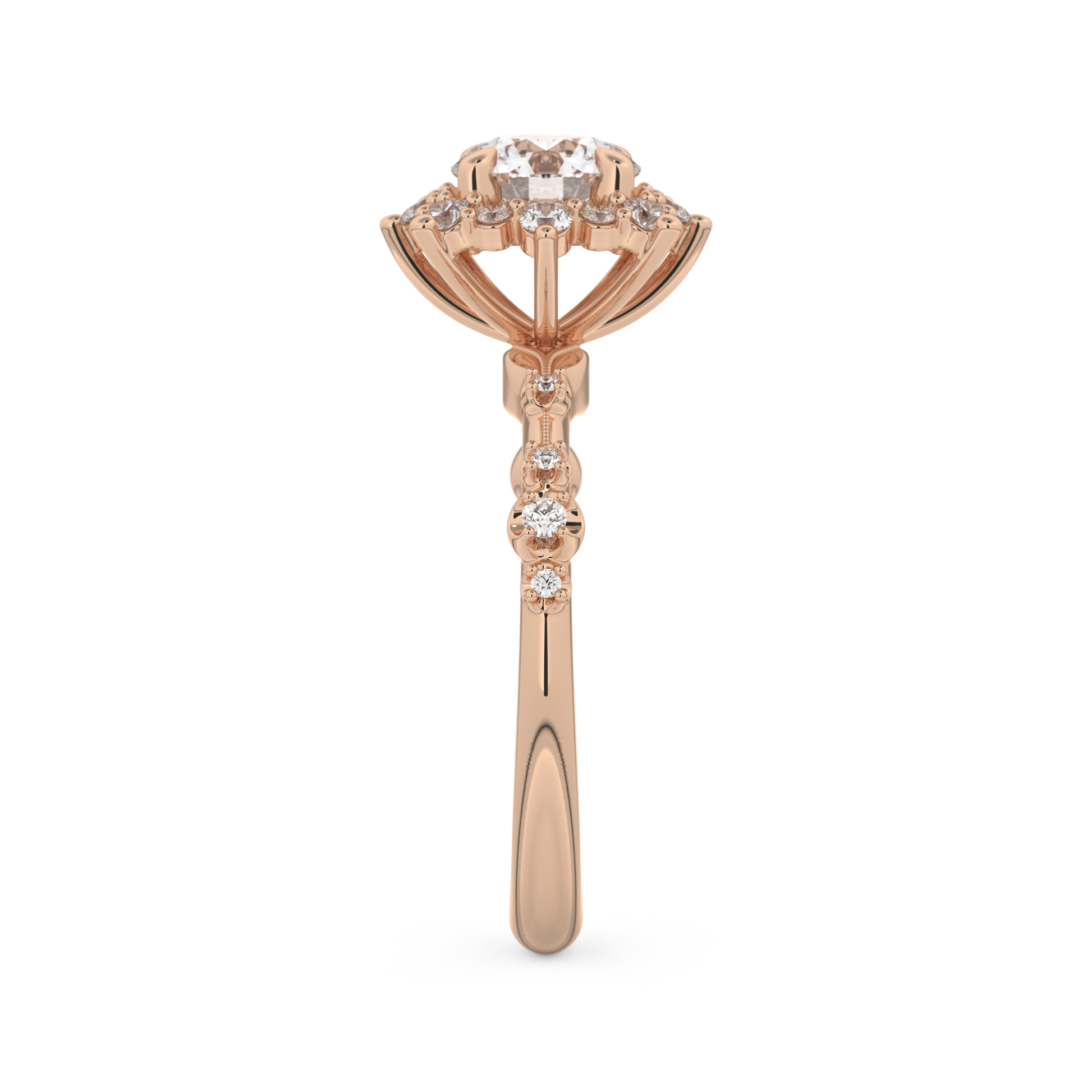 Round Cut 1.03 Carat Moissanite Ring – Cluster Setting in Gold