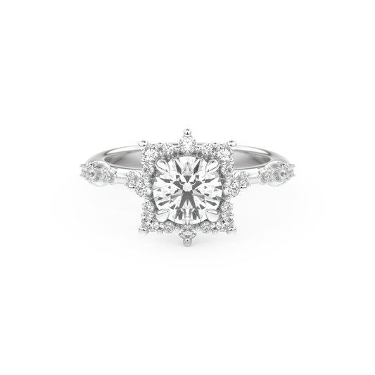 Round Cut 1.03 Carat Moissanite Ring – Cluster Setting in Gold