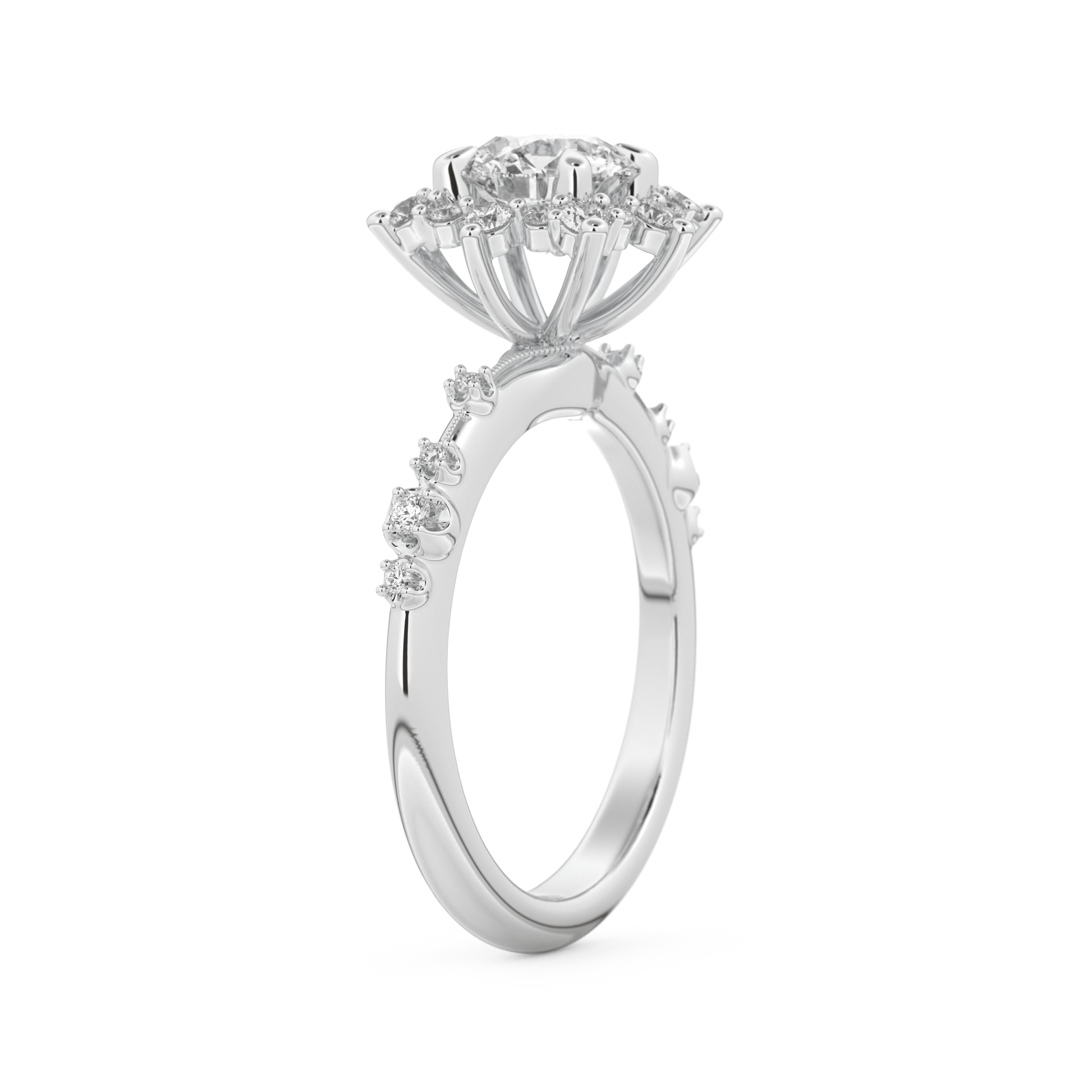Round Cut 1.03 Carat Moissanite Ring – Cluster Setting in Gold