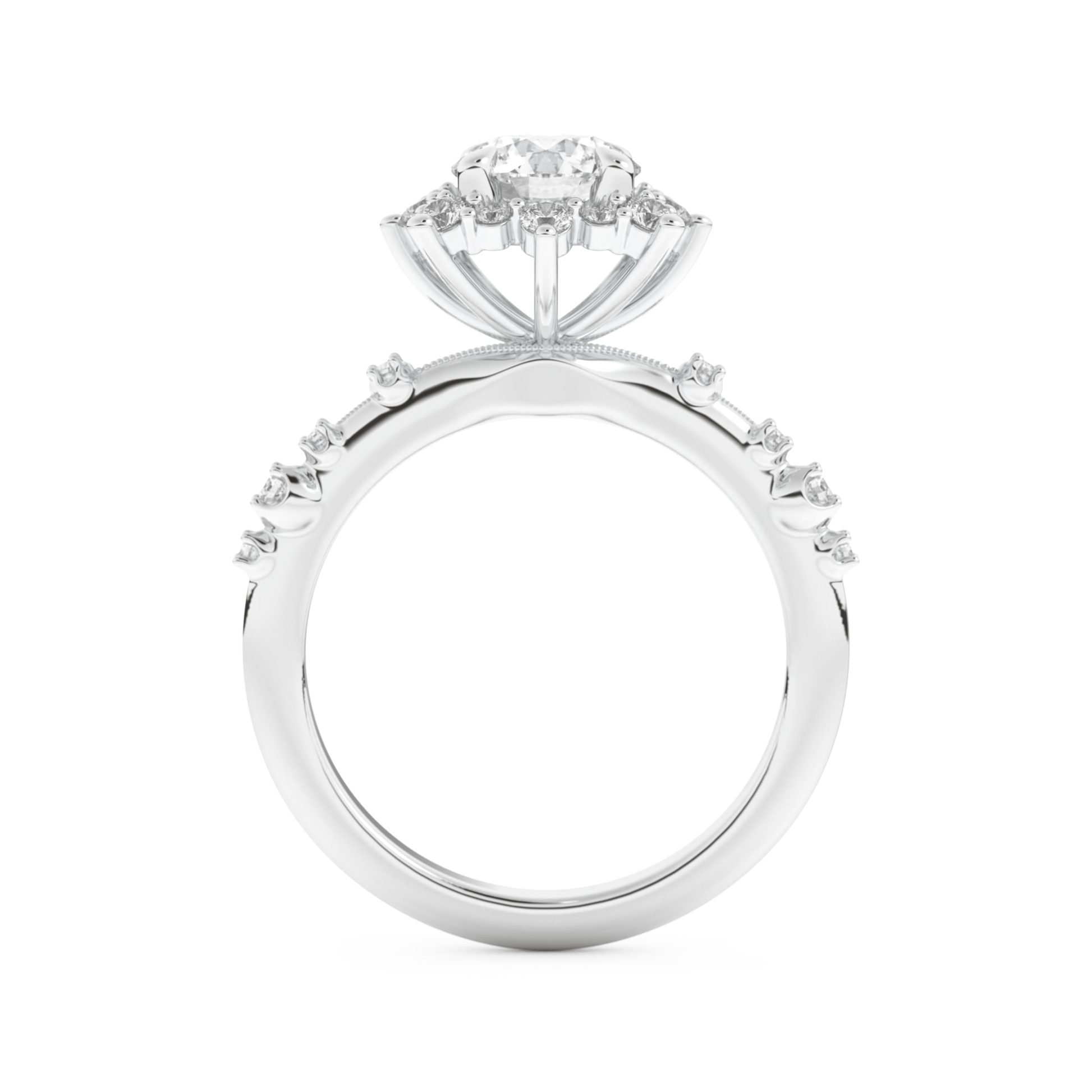 Round Cut 1.03 Carat Moissanite Ring – Cluster Setting in Gold