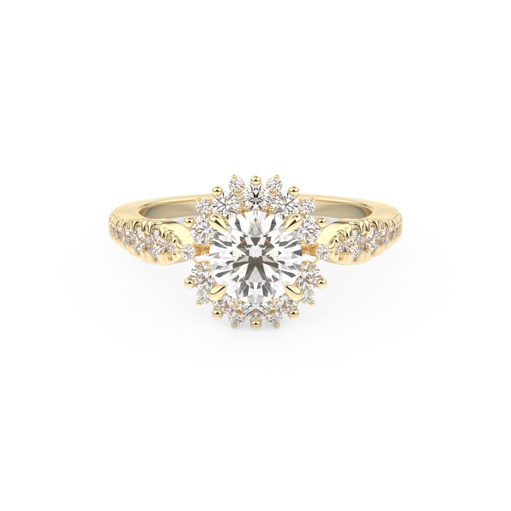 Round Cut 1.03 Carat Moissanite Ring – Cluster Setting in Gold