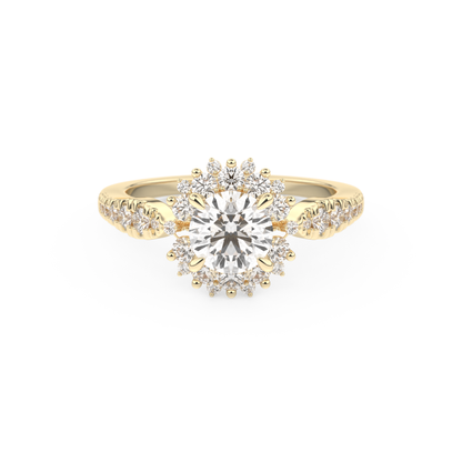 Round Cut 1.03 Carat Moissanite Ring – Cluster Setting in Gold