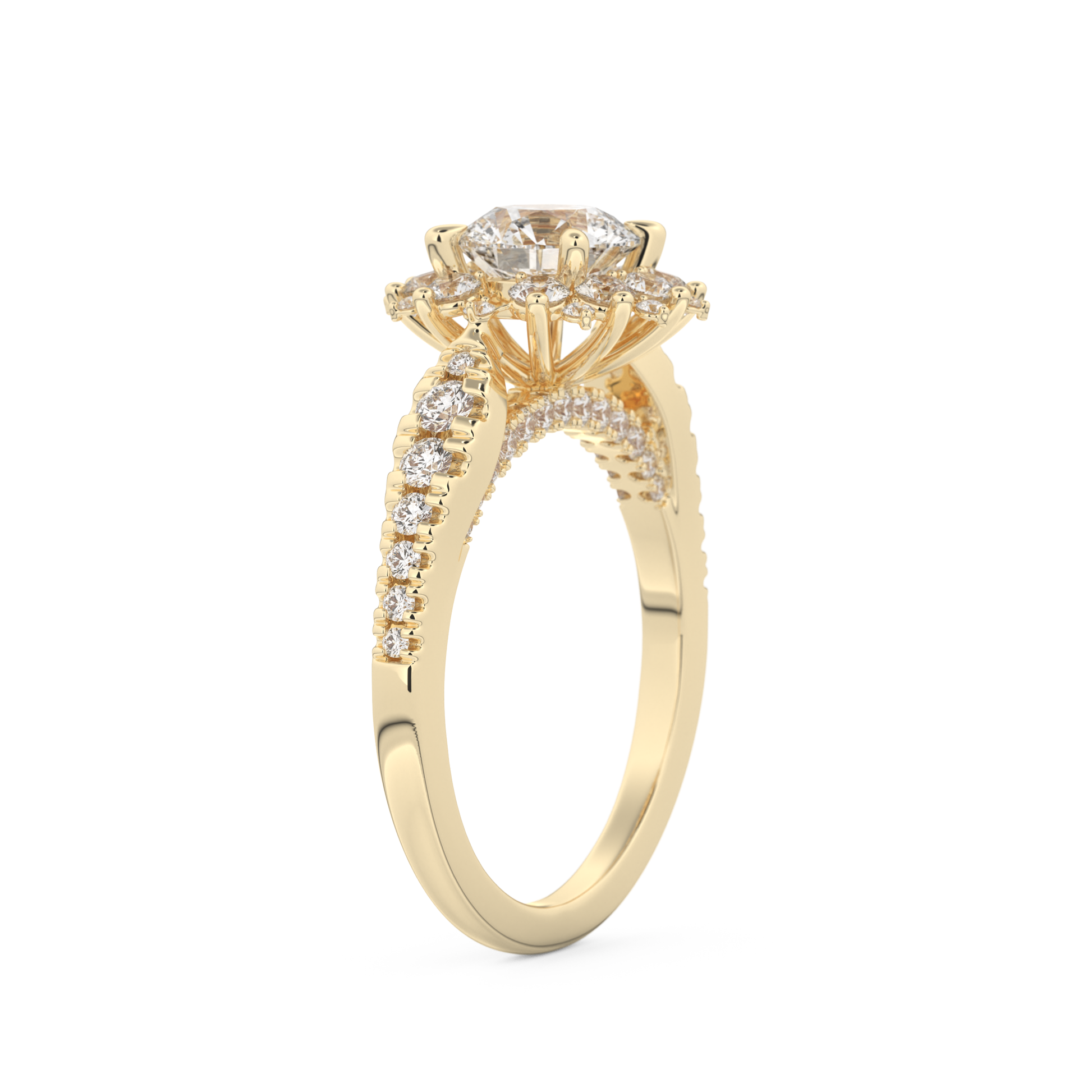 Round Cut 1.03 Carat Moissanite Ring – Cluster Setting in Gold