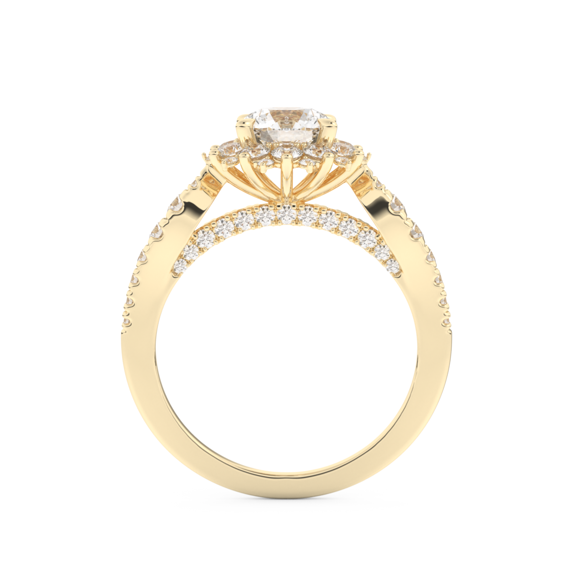 Round Cut 1.03 Carat Moissanite Ring – Cluster Setting in Gold