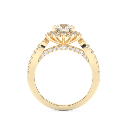 Round Cut 1.03 Carat Moissanite Ring – Cluster Setting in Gold