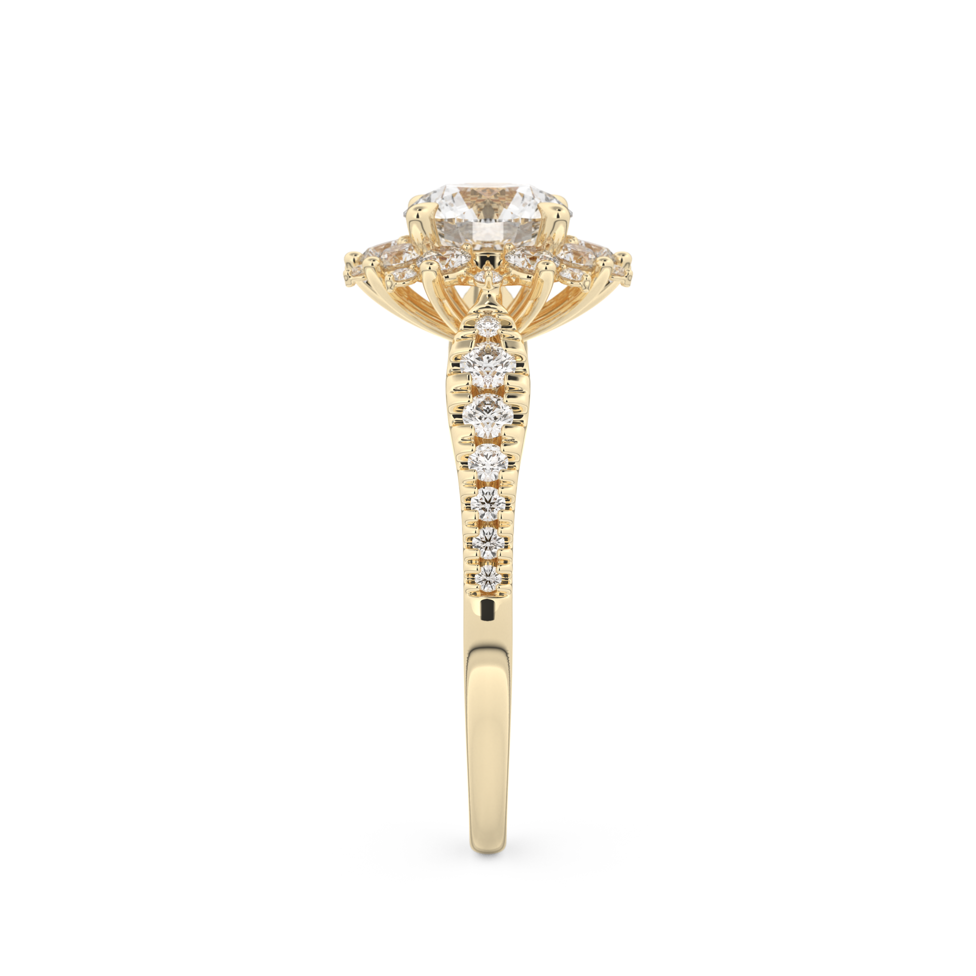 Round Cut 1.03 Carat Moissanite Ring – Cluster Setting in Gold