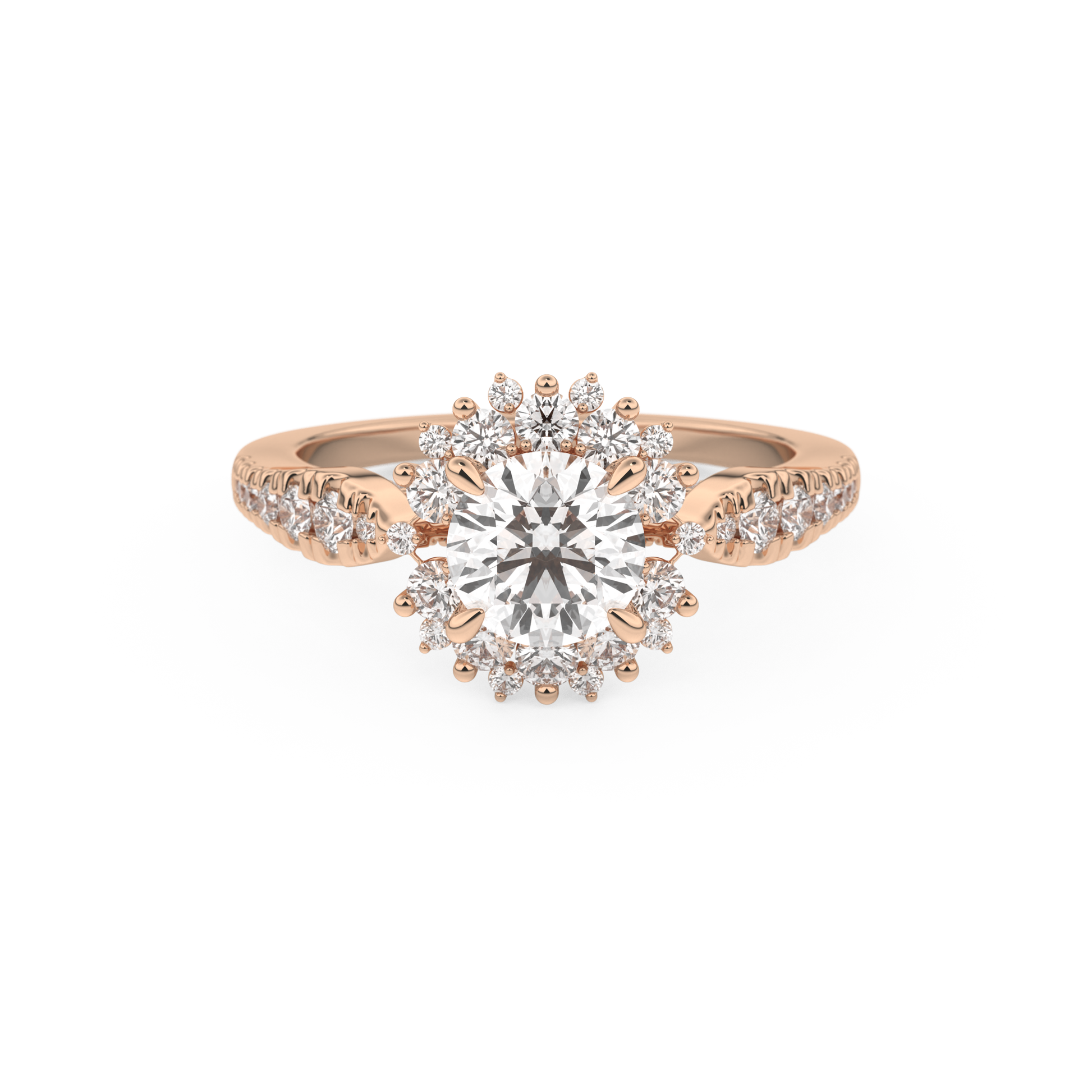 Round Cut 1.03 Carat Moissanite Ring – Cluster Setting in Gold
