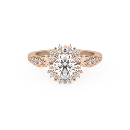 Round Cut 1.03 Carat Moissanite Ring – Cluster Setting in Gold