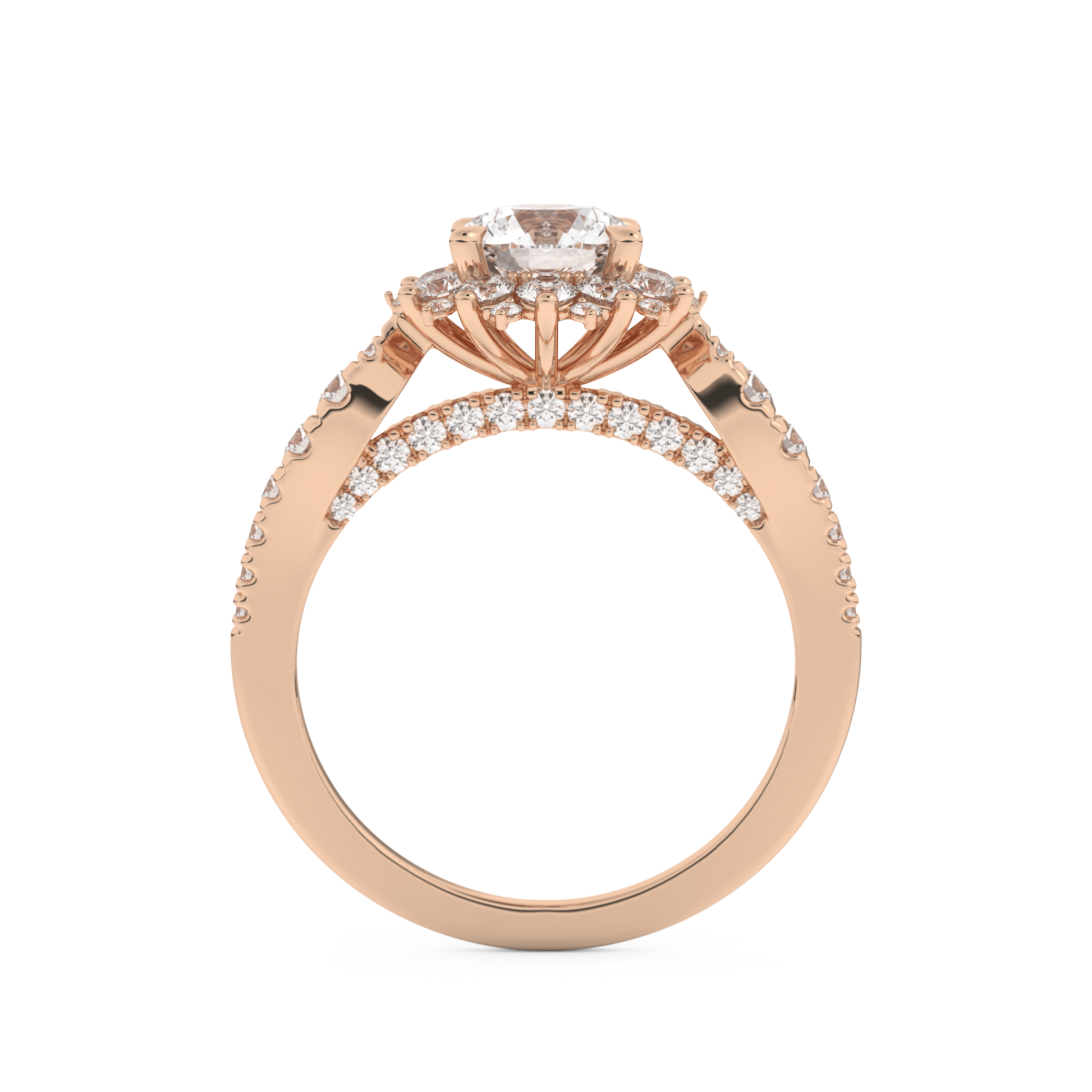 Round Cut 1.03 Carat Moissanite Ring – Cluster Setting in Gold
