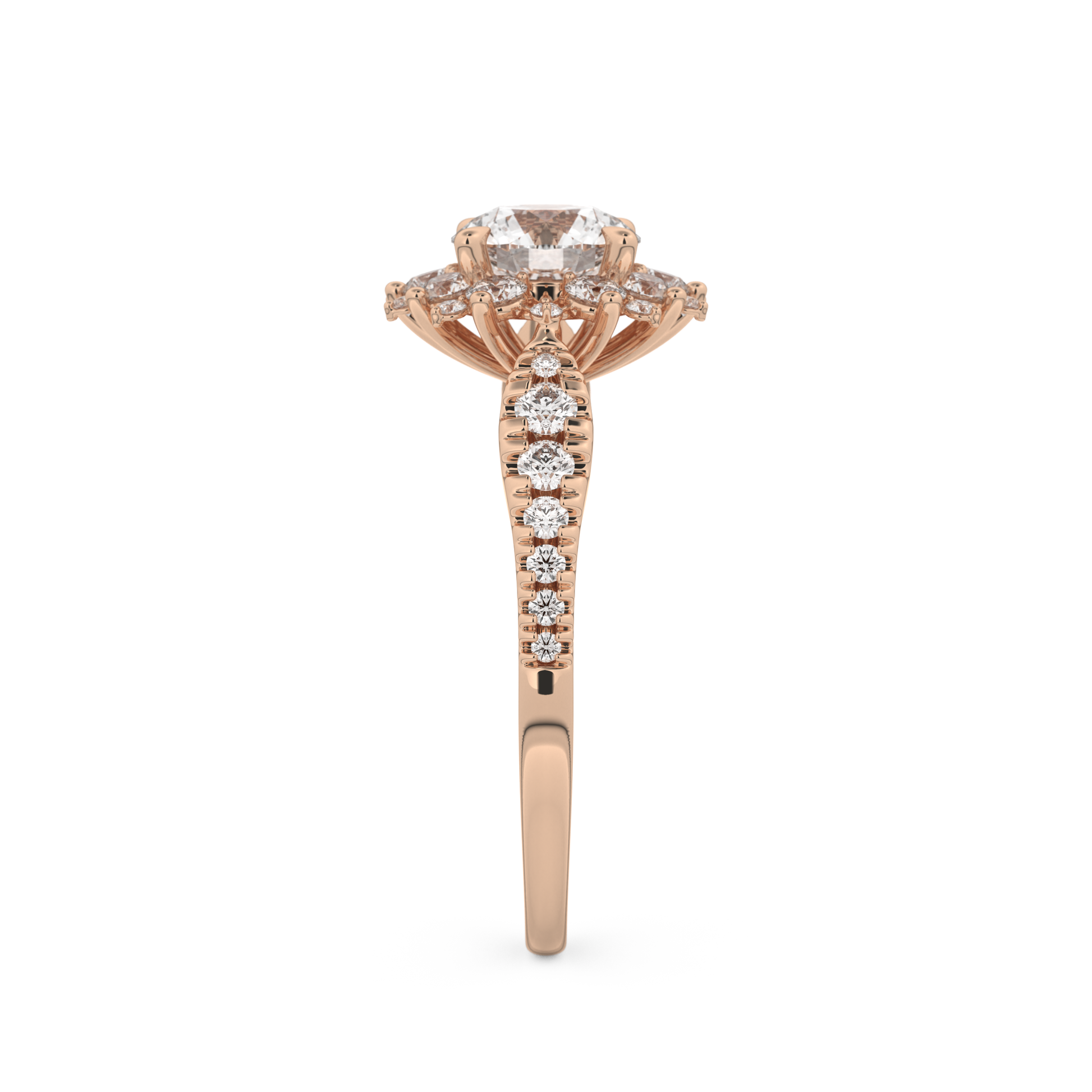 Round Cut 1.03 Carat Moissanite Ring – Cluster Setting in Gold