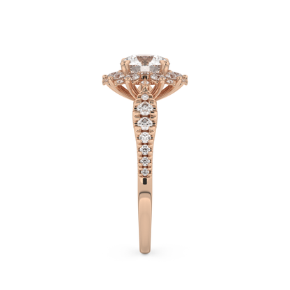 Round Cut 1.03 Carat Moissanite Ring – Cluster Setting in Gold