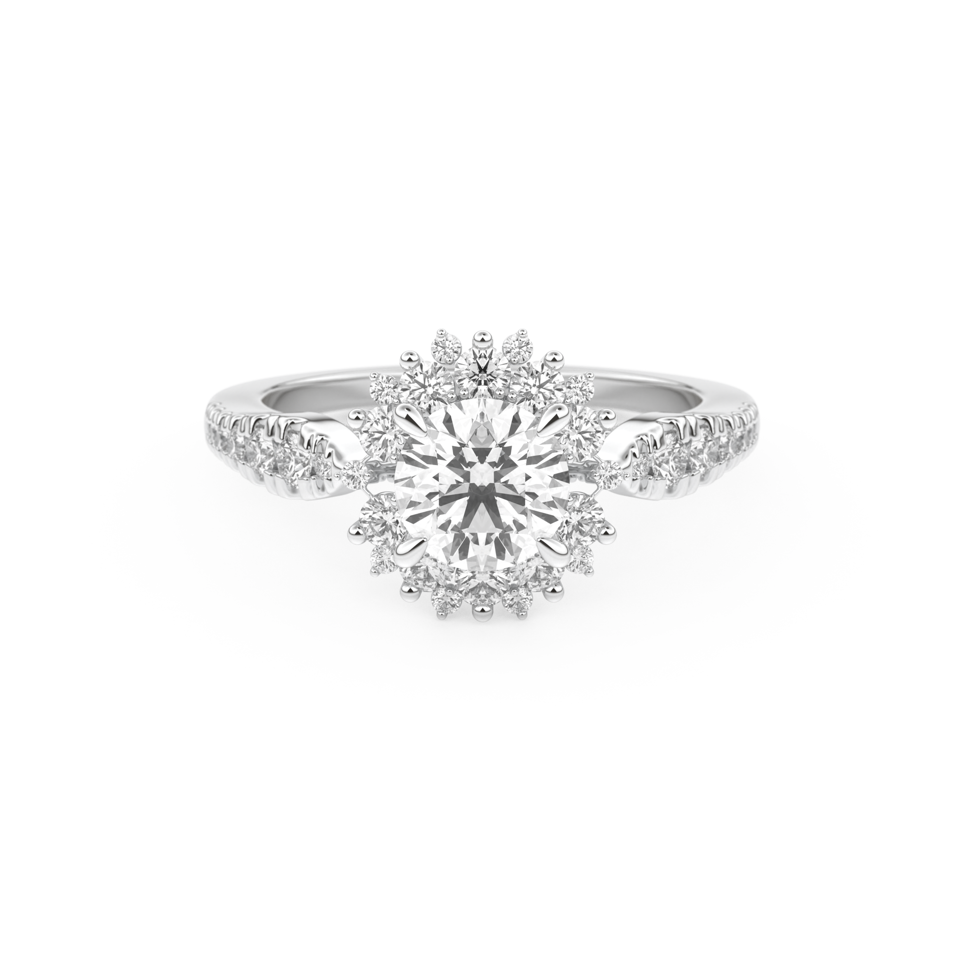 Round Cut 1.03 Carat Moissanite Ring – Cluster Setting in Gold