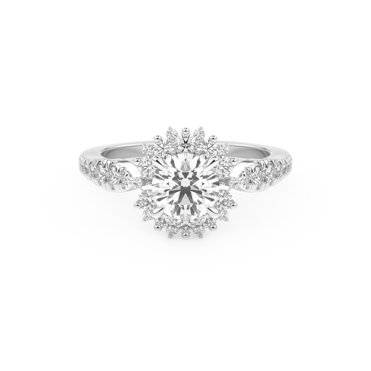 Round Cut 1.03 Carat Moissanite Ring – Cluster Setting in Gold