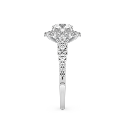 Round Cut 1.03 Carat Moissanite Ring – Cluster Setting in Gold