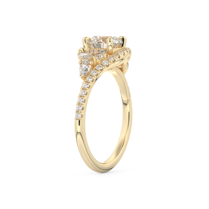 Round Cut 1.0 Carat Moissanite Ring – Cluster Setting in Gold