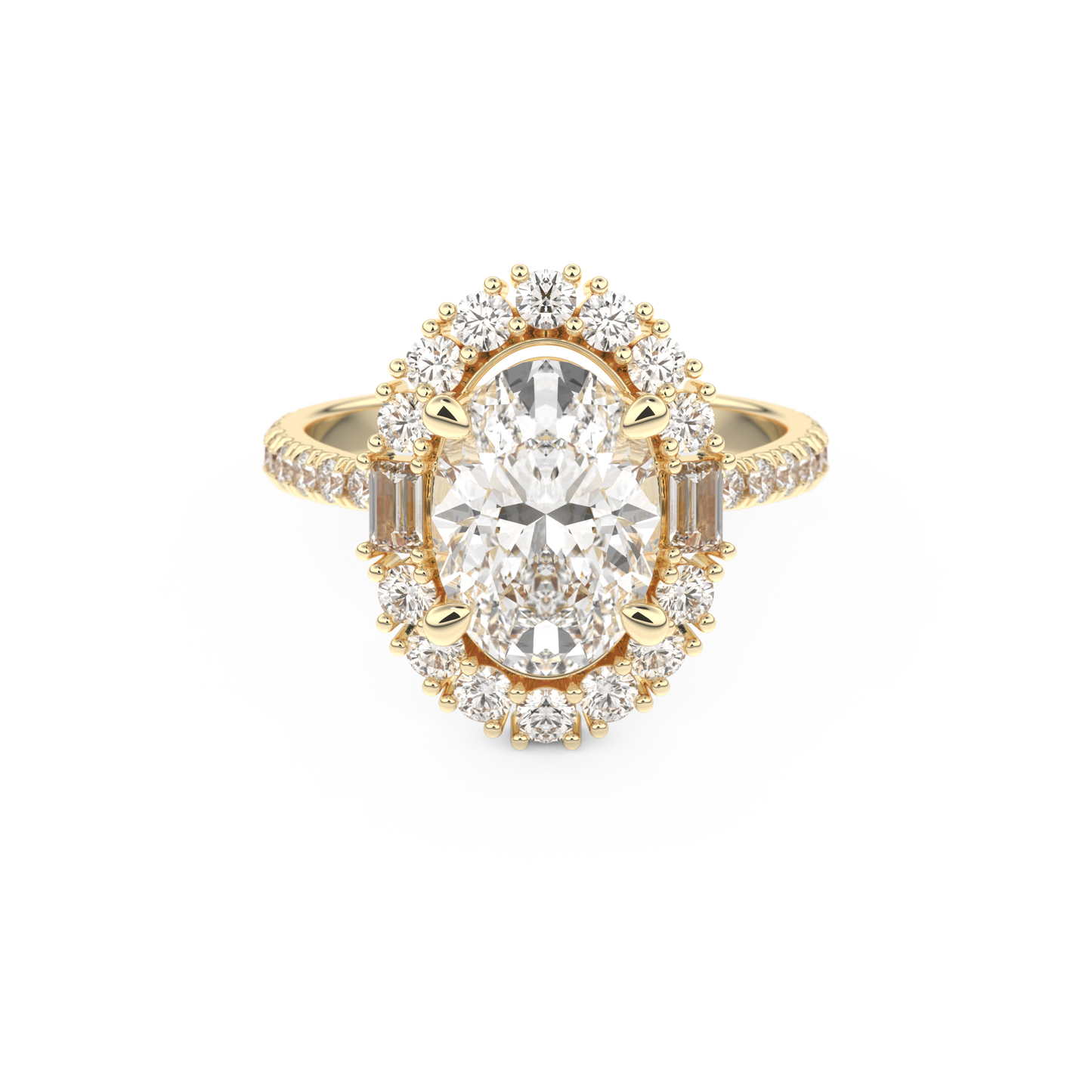 Oval Cut 2.39 Carat Moissanite Ring – Cluster Setting in Gold
