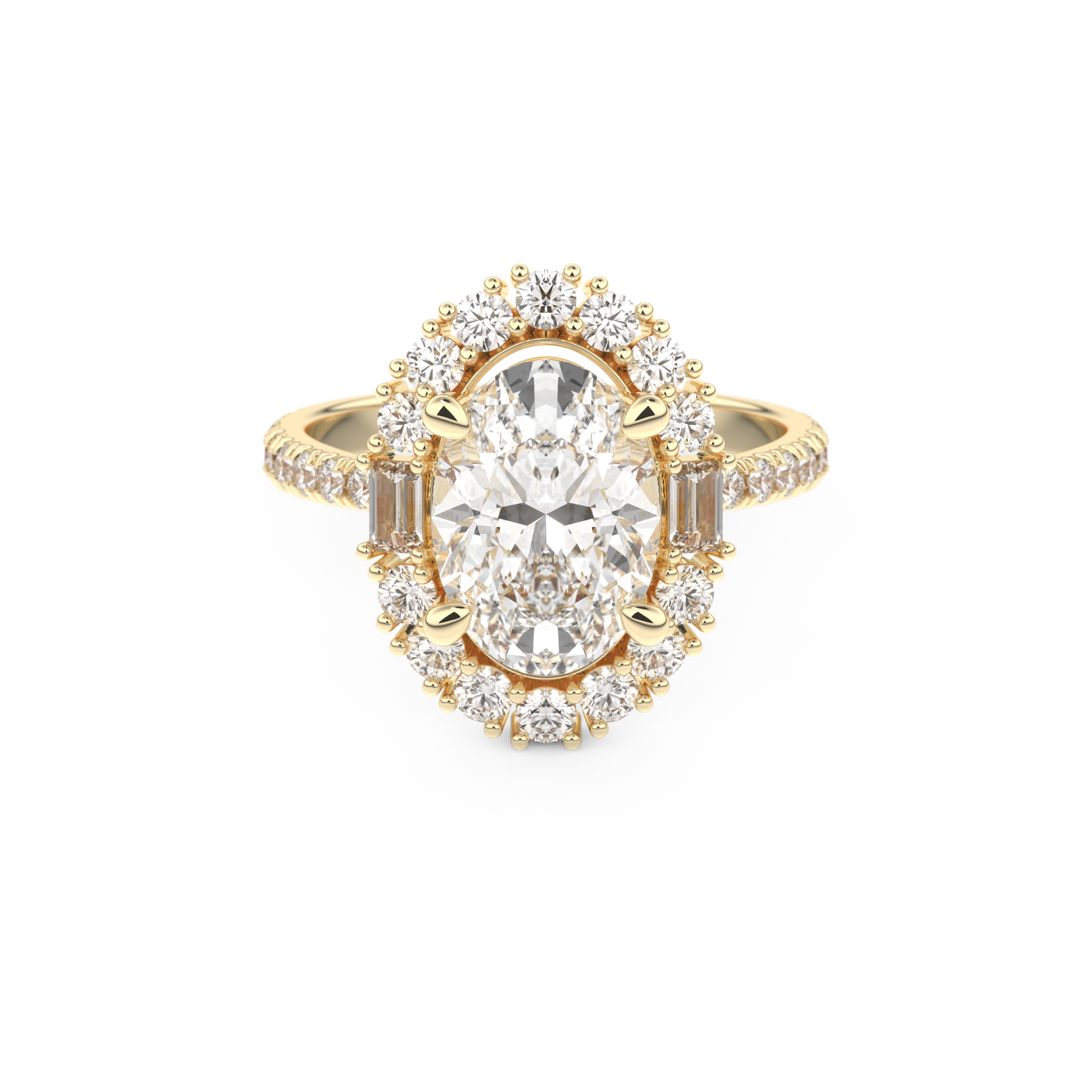 Oval Cut 2.39 Carat Moissanite Ring – Cluster Setting in Gold