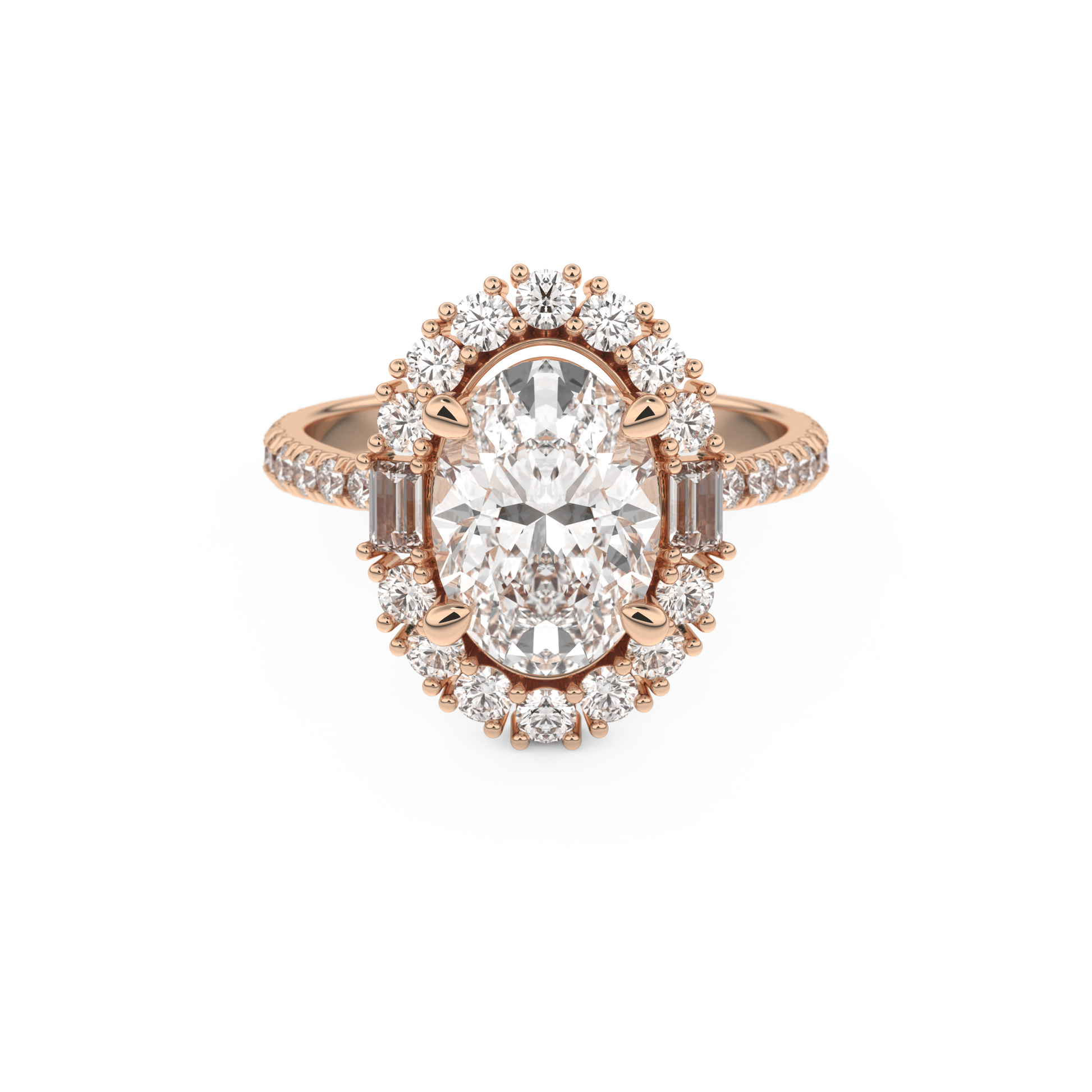 Oval Cut 2.39 Carat Moissanite Ring – Cluster Setting in Gold