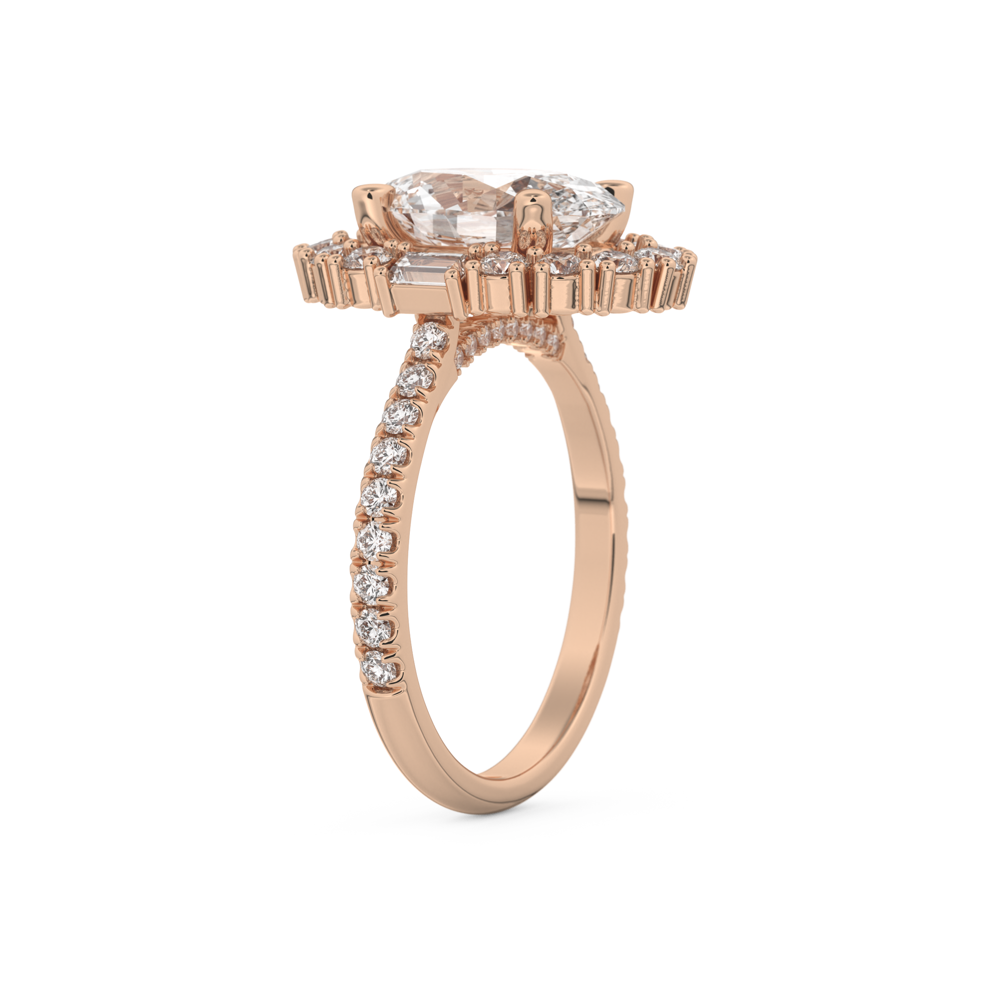 Oval Cut 2.39 Carat Moissanite Ring – Cluster Setting in Gold