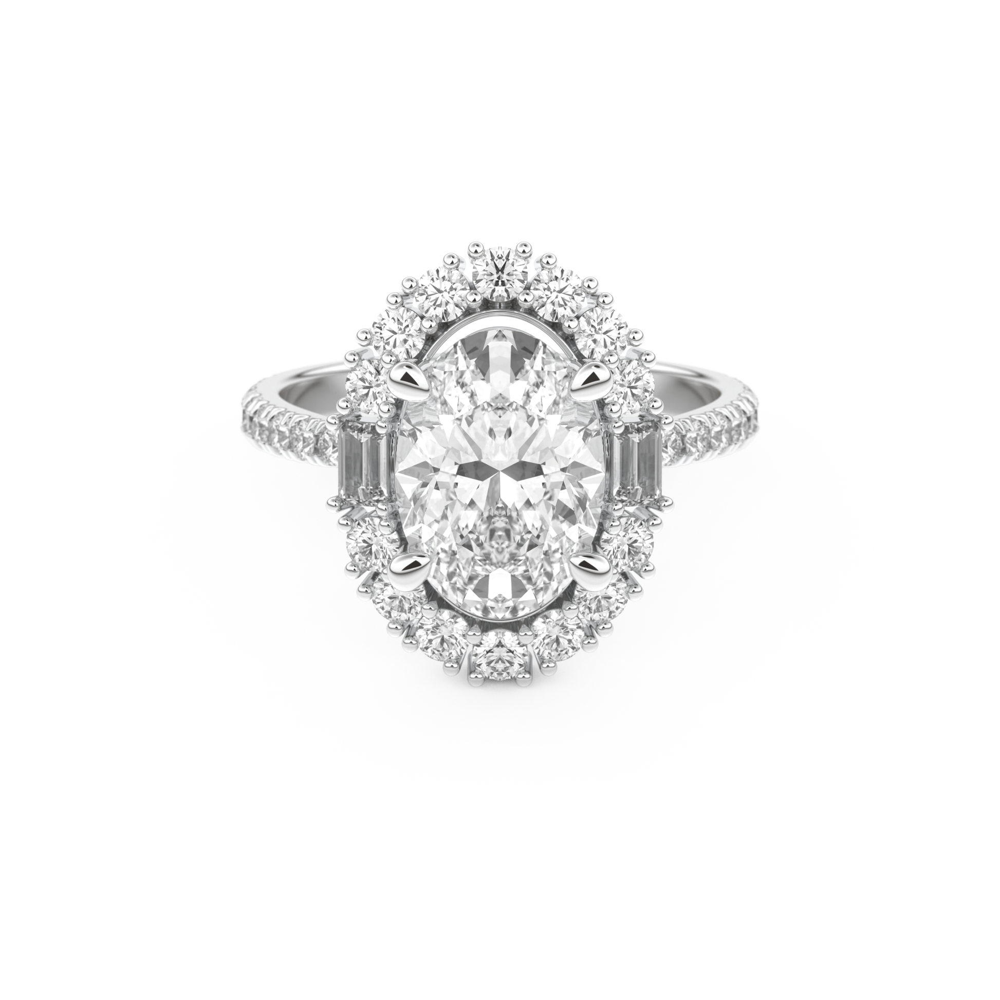 Oval Cut 2.39 Carat Moissanite Ring – Cluster Setting in Gold