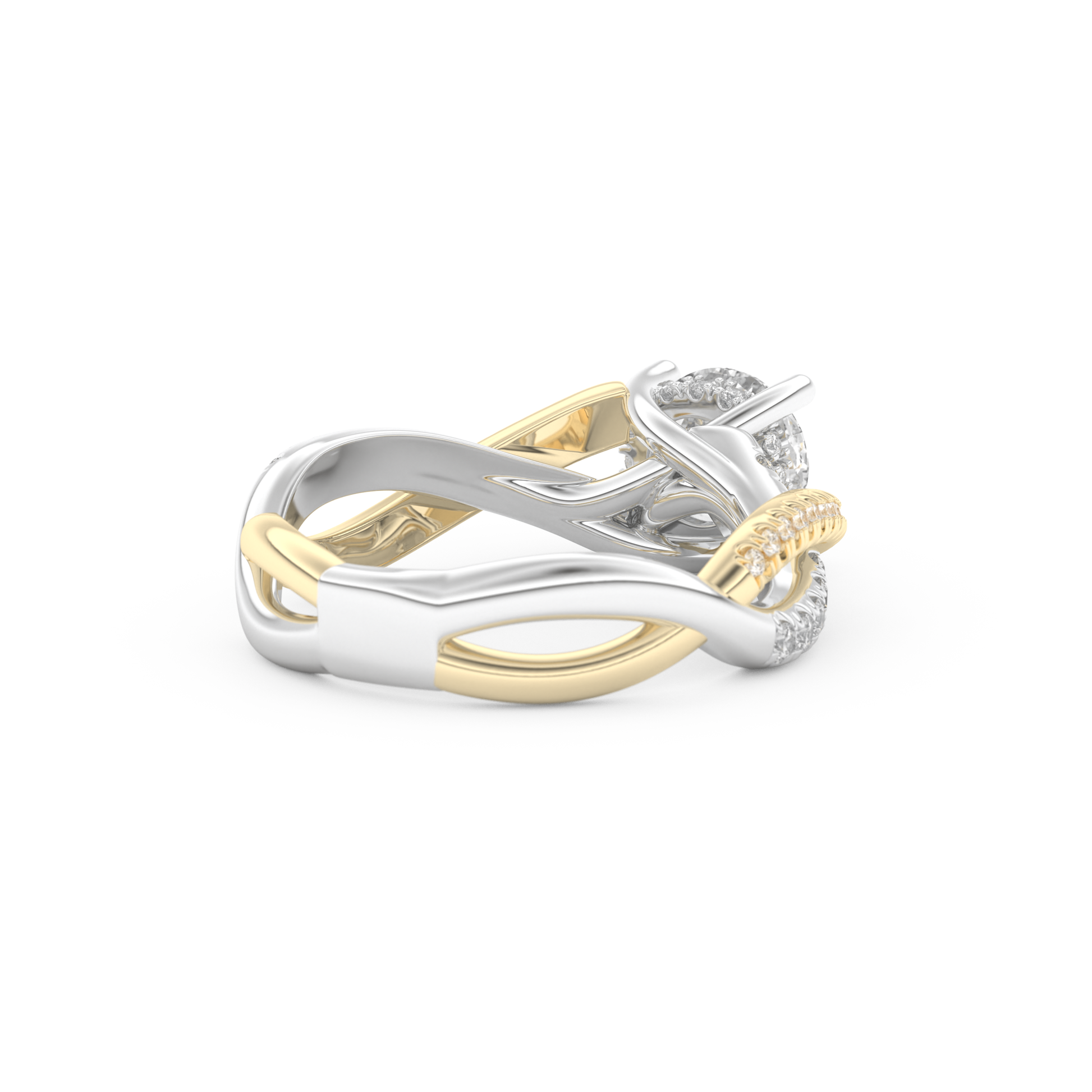 Round Cut 1 Carat Moissanite Ring – Criss Cross Pave Setting in Gold
