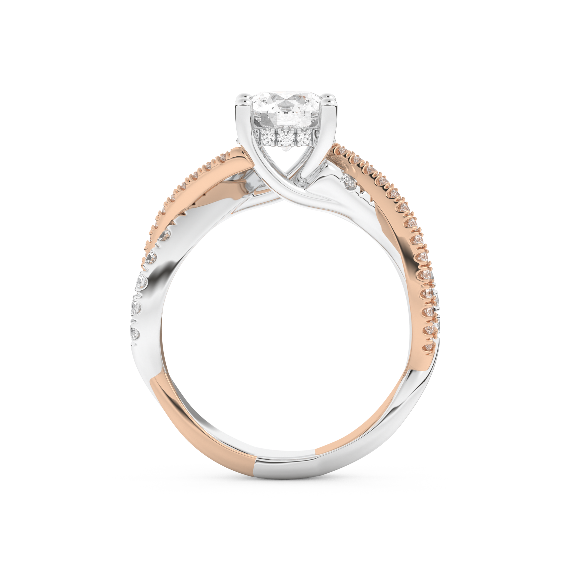 Round Cut 1 Carat Moissanite Ring – Criss Cross Pave Setting in Gold