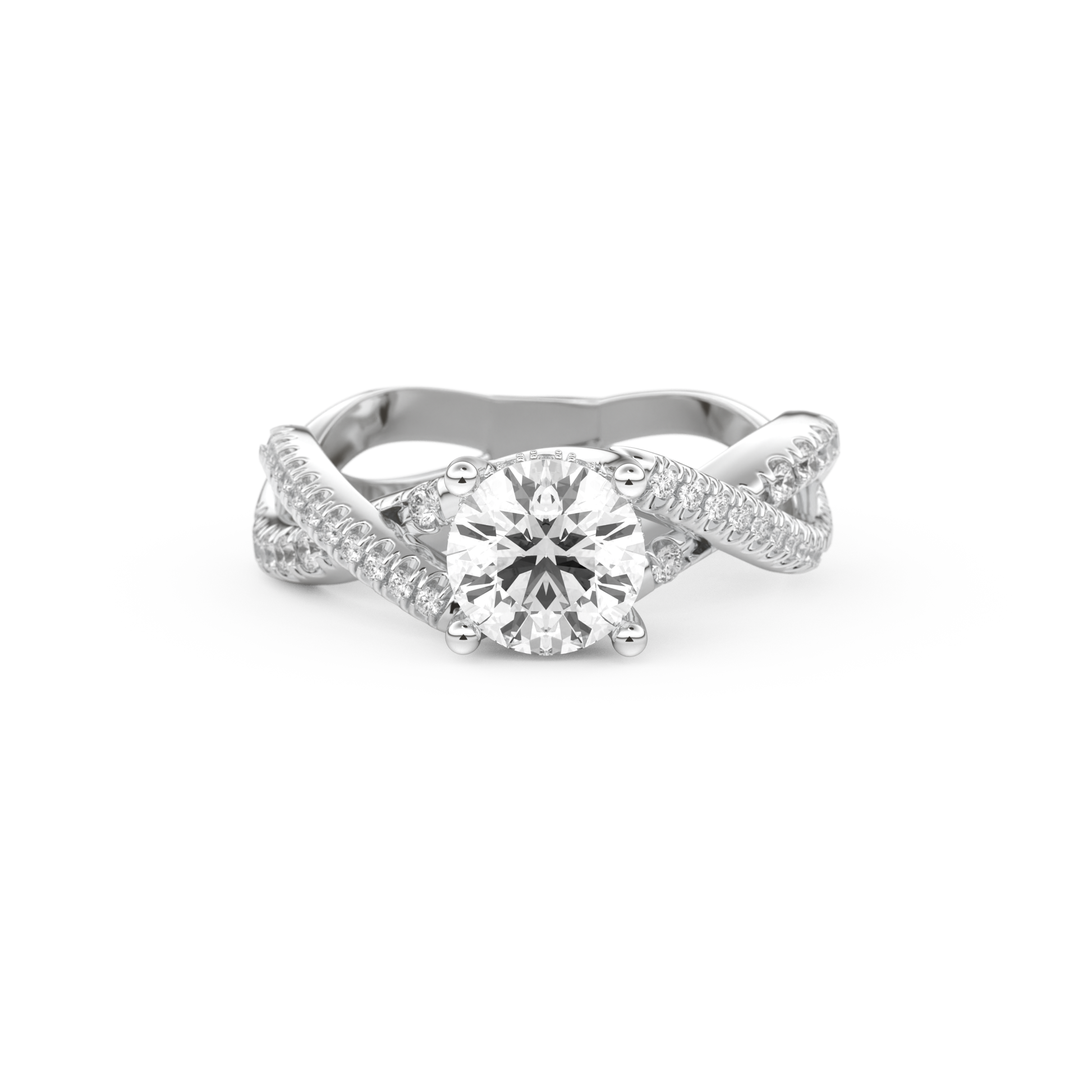 Round Cut 1 Carat Moissanite Ring – Criss Cross Pave Setting in Gold