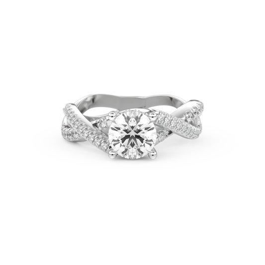 Round Cut 1 Carat Moissanite Ring – Criss Cross Pave Setting in Gold