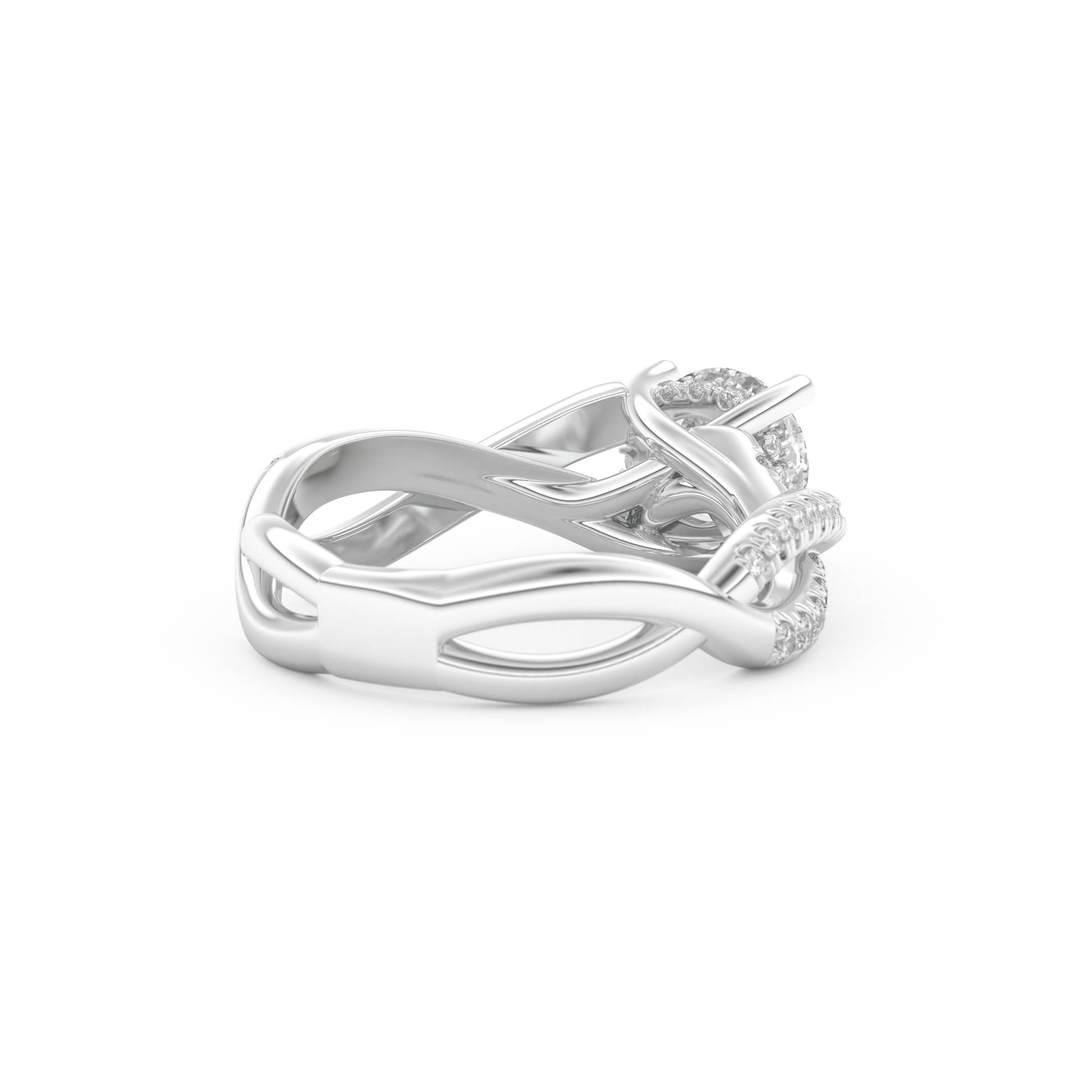 Round Cut 1 Carat Moissanite Ring – Criss Cross Pave Setting in Gold