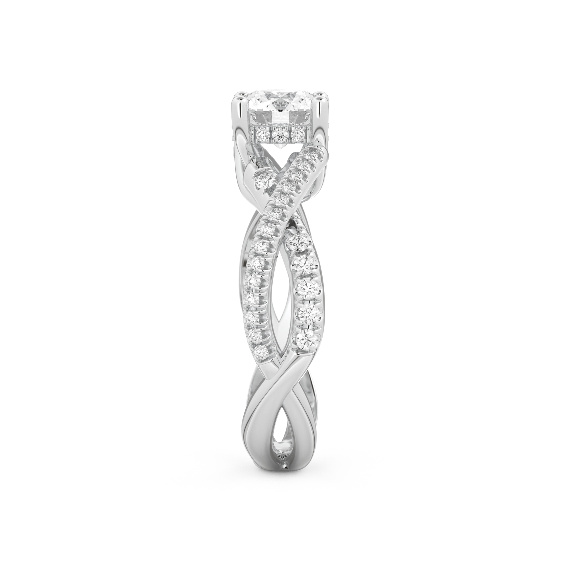Round Cut 1 Carat Moissanite Ring – Criss Cross Pave Setting in Gold