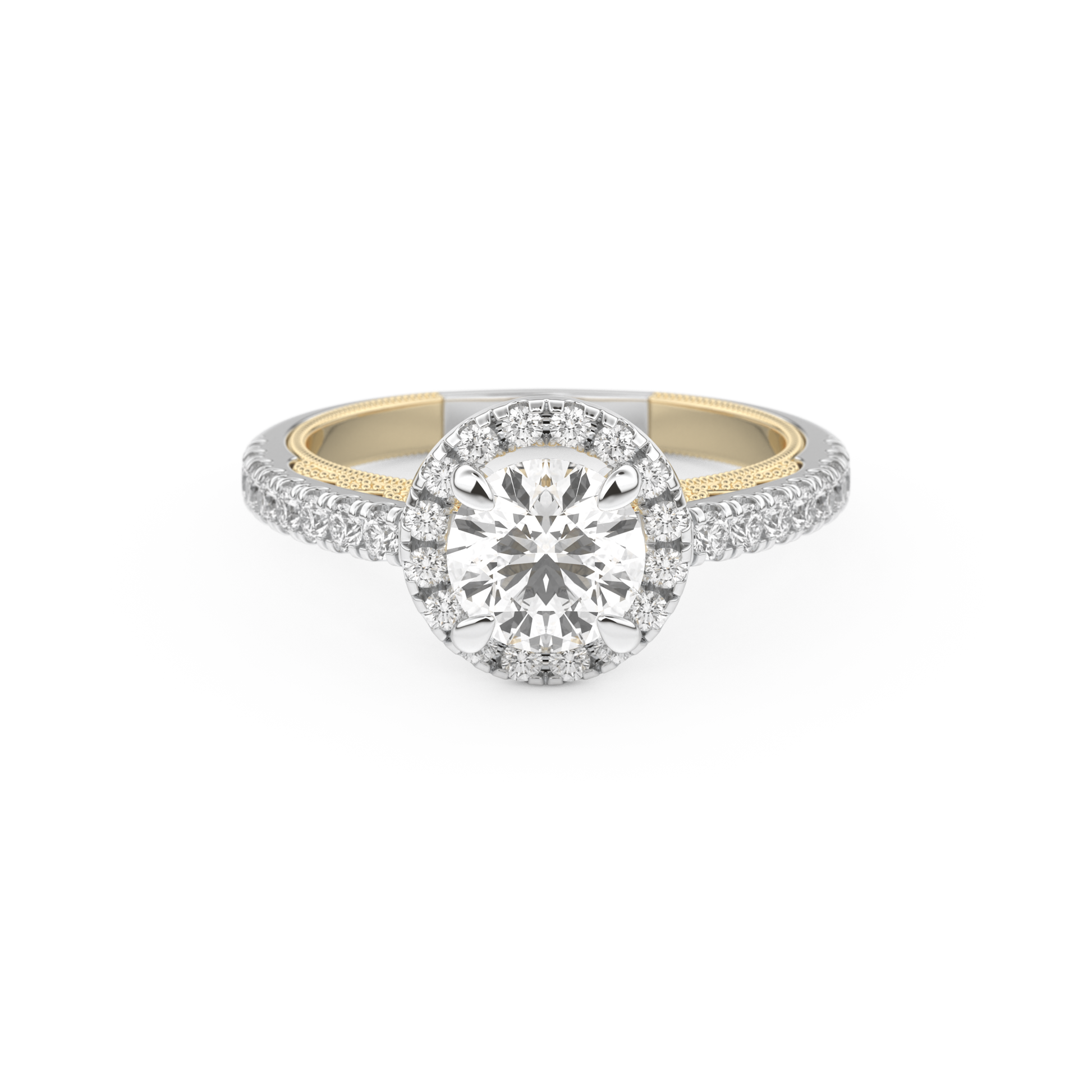 Round Cut 1.01 Carat Moissanite Ring – Halo and Pave Setting in Gold