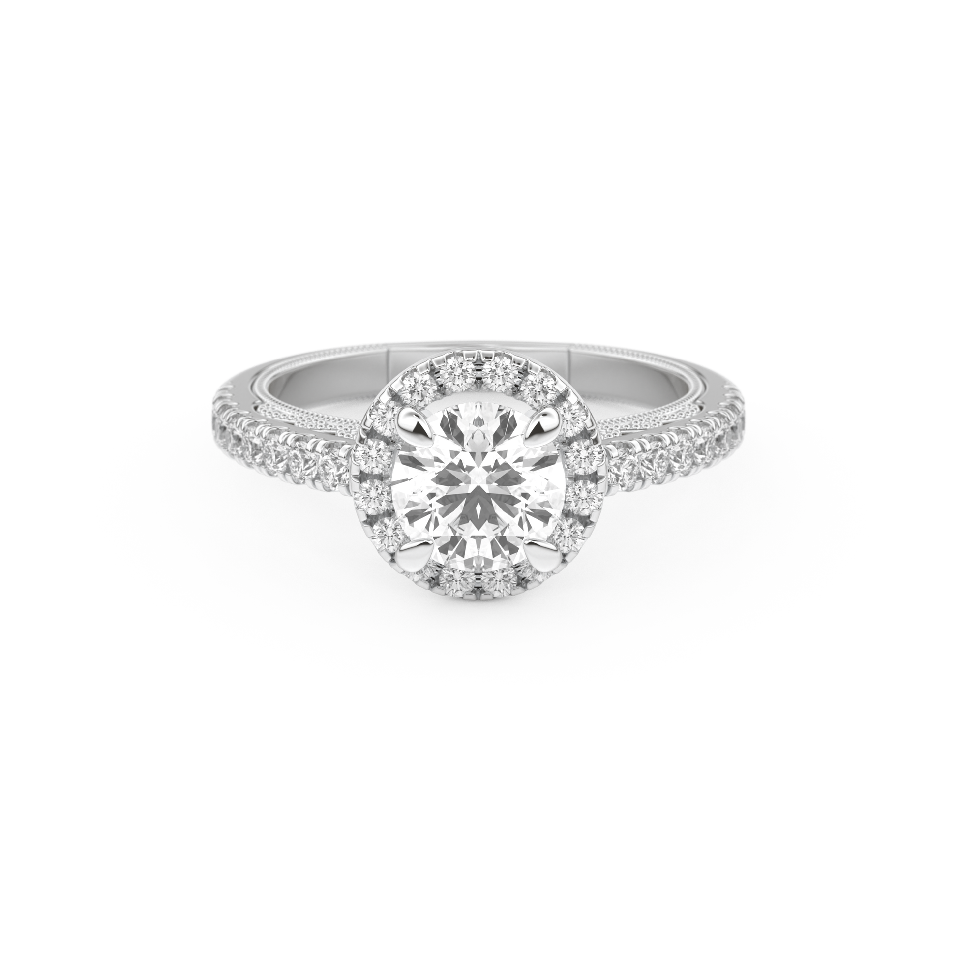 Round Cut 1.01 Carat Moissanite Ring – Halo and Pave Setting in Gold