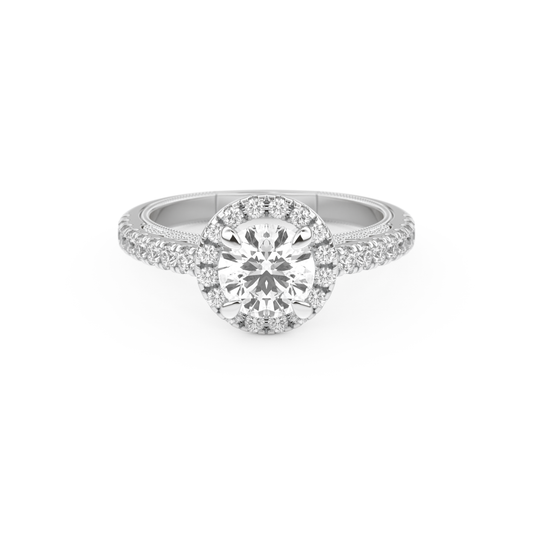 Round Cut 1.01 Carat Moissanite Ring – Halo and Pave Setting in Gold