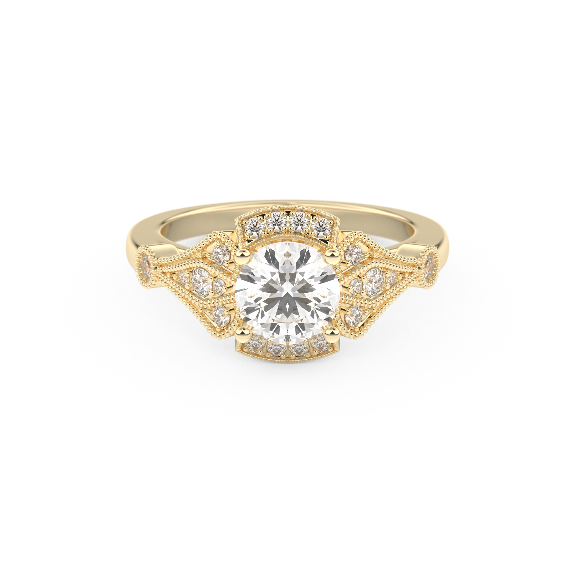 Round Cut 1 Carat Moissanite Ring – Pave Setting in Gold