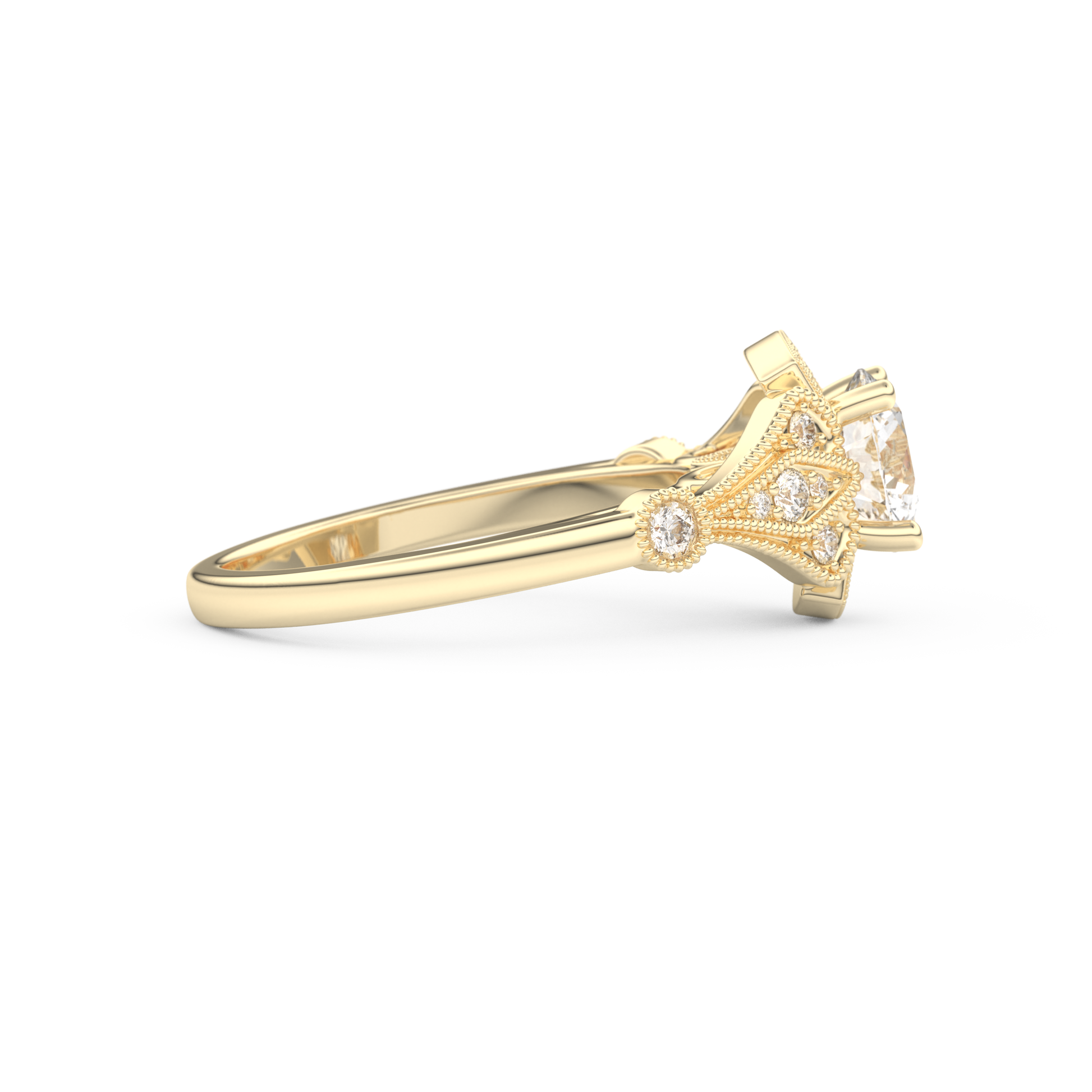 Round Cut 1 Carat Moissanite Ring – Pave Setting in Gold