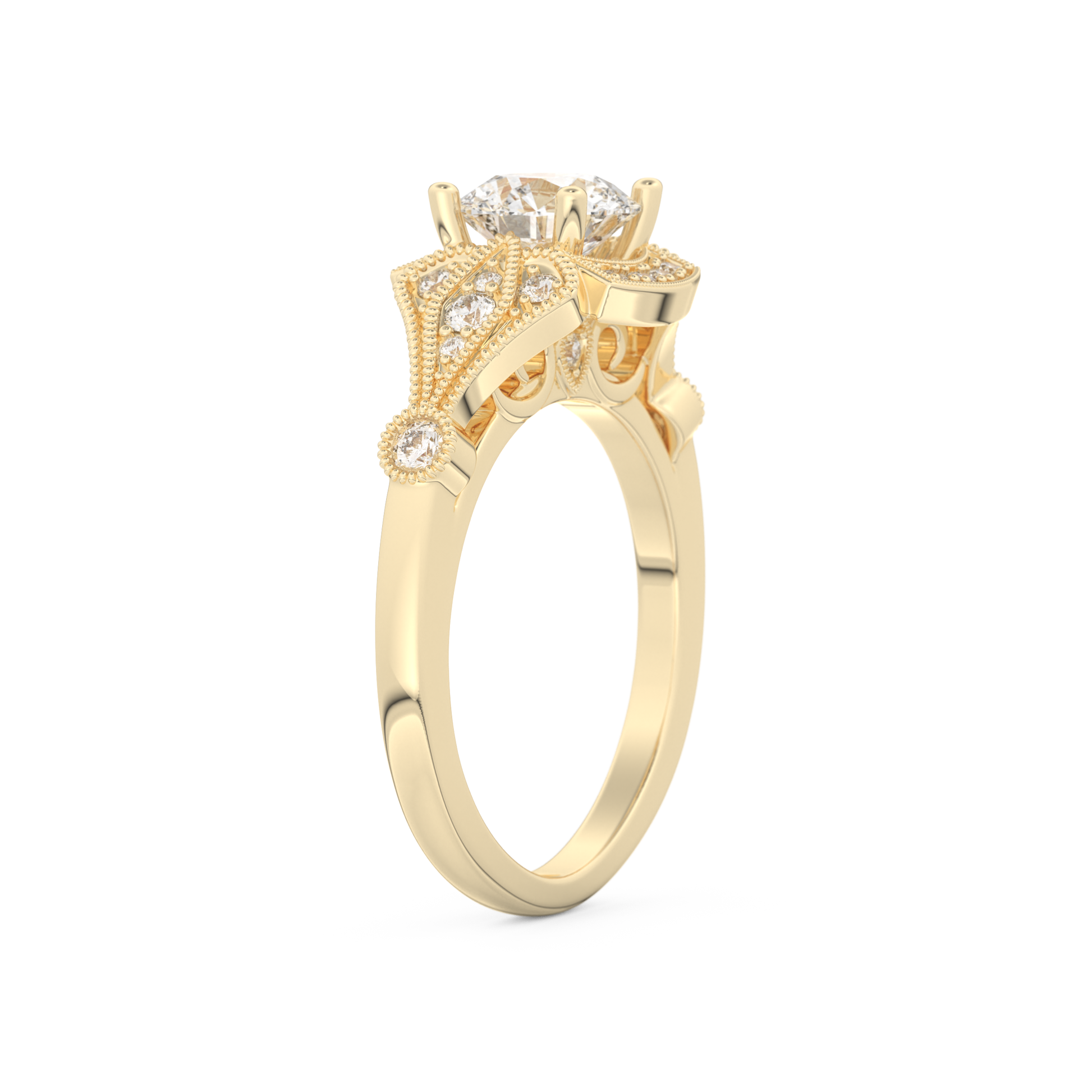 Round Cut 1 Carat Moissanite Ring – Pave Setting in Gold